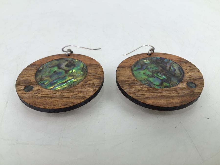 Wooden Mother Of Pearl Inlay Earrings [Photo 5]