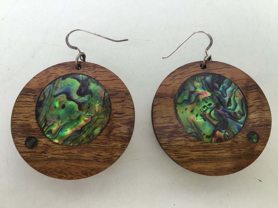 Wooden Mother Of Pearl Inlay Earrings