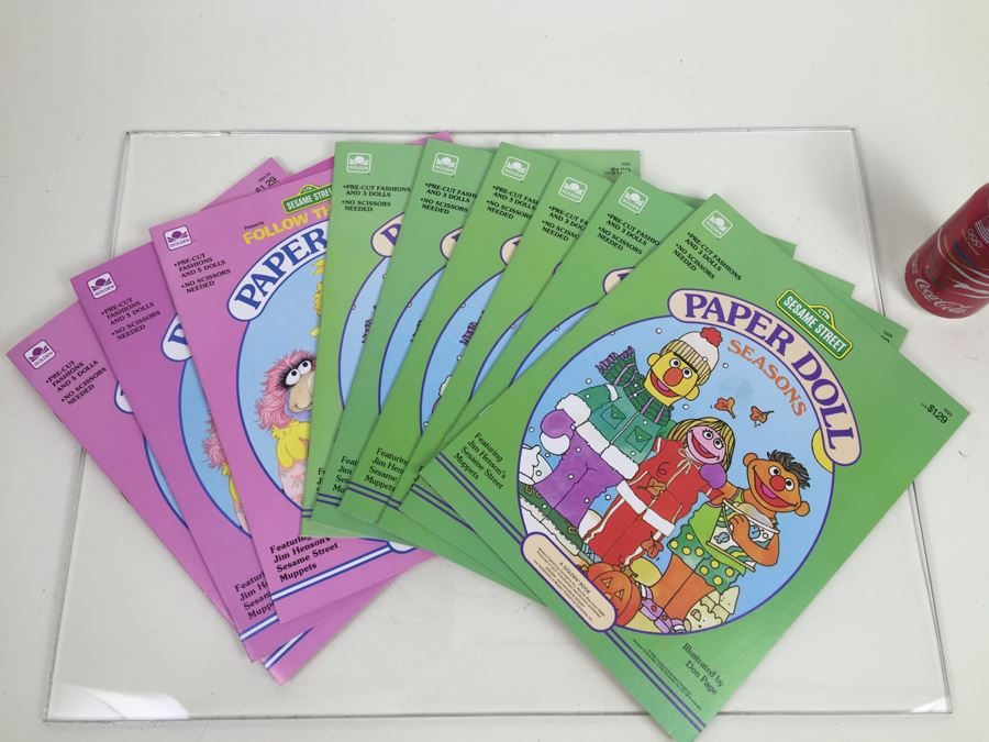 (9) SESAME STREET Paper Doll Books Golden Book Featuring Jim Henson's Sesame Street Muppets 'Seasons' And 'Follow That Bird The Movie' Vintage 1984 New