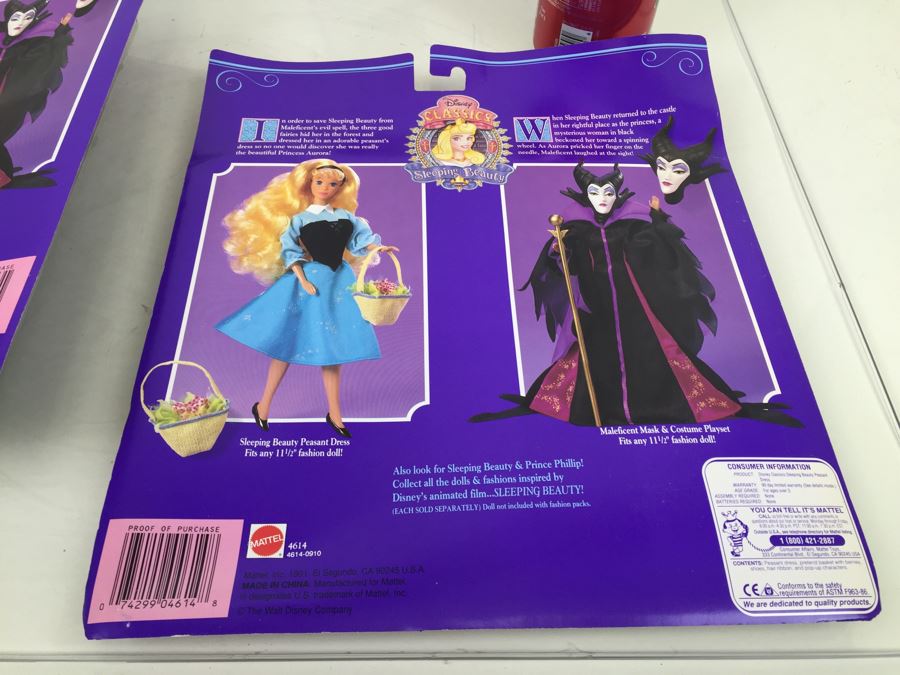 Pair Of Disney Classics Sleeping Beauty Maleficent Mask & Costume Playset Mattel 4613 Plus Sleeping Beauty Peasant Dress Mattel 4614 New In Packaging Vintage 1991 [Photo 16]