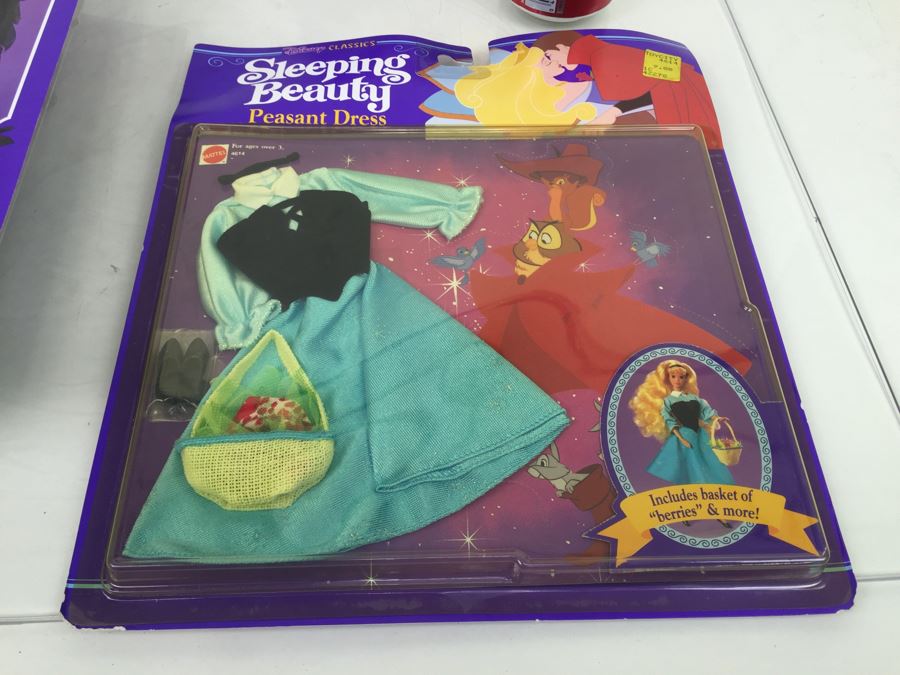Pair Of Disney Classics Sleeping Beauty Maleficent Mask & Costume Playset Mattel 4613 Plus Sleeping Beauty Peasant Dress Mattel 4614 New In Packaging Vintage 1991 [Photo 3]