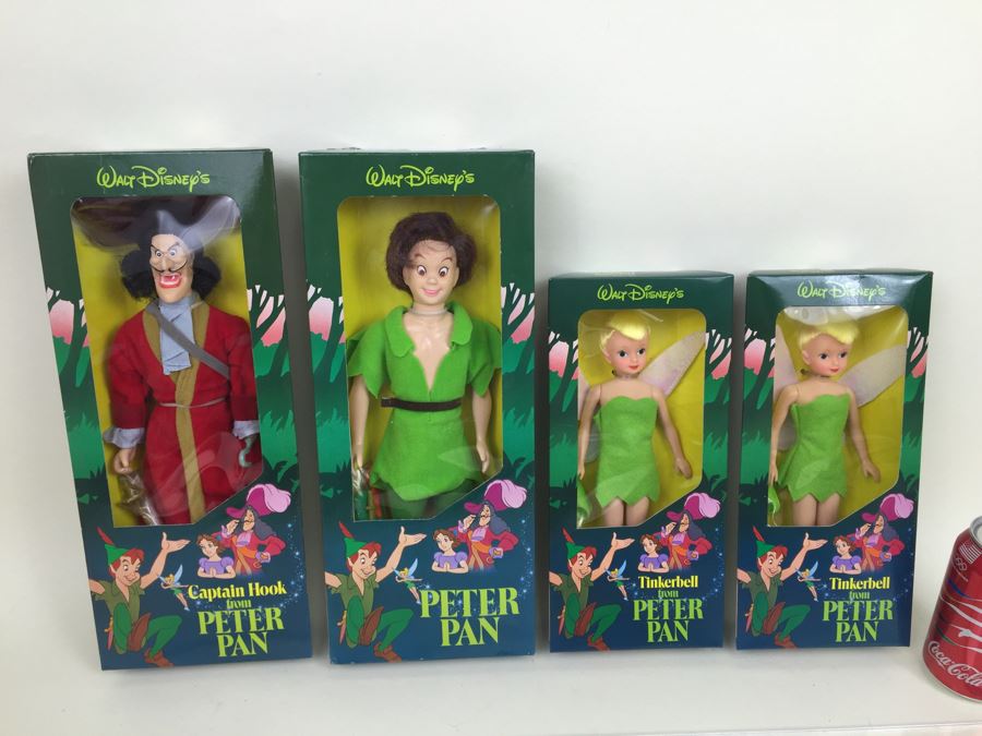 Walt Disney's Peter Pan Dolls Figurines 'Captain Hook', 'Peter Pan' And  Pair Of 'Tinkerbell' New In Box SEARS Vintage