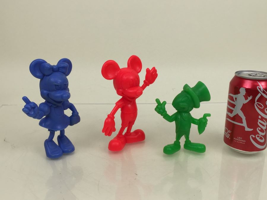 Vintage Walt Disney Wax Figurines Jiminy Cricket, Mickey Mouse And Minnie Mouse