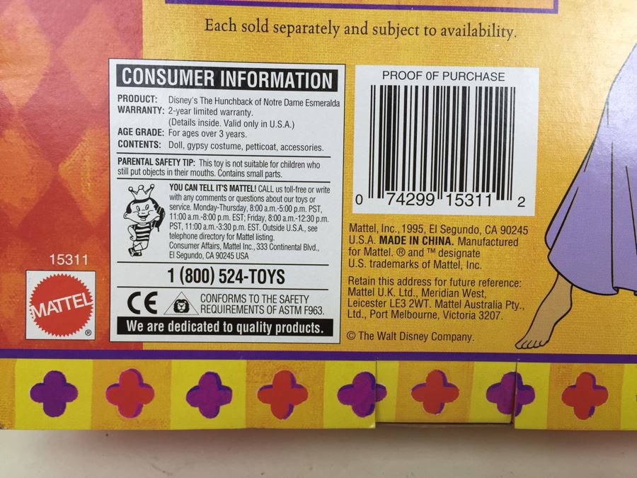 Disney's The Hunchback Of Notre Dame 'Esmeralda' Doll Mattel 15311 Vintage 1995 [Photo 11]