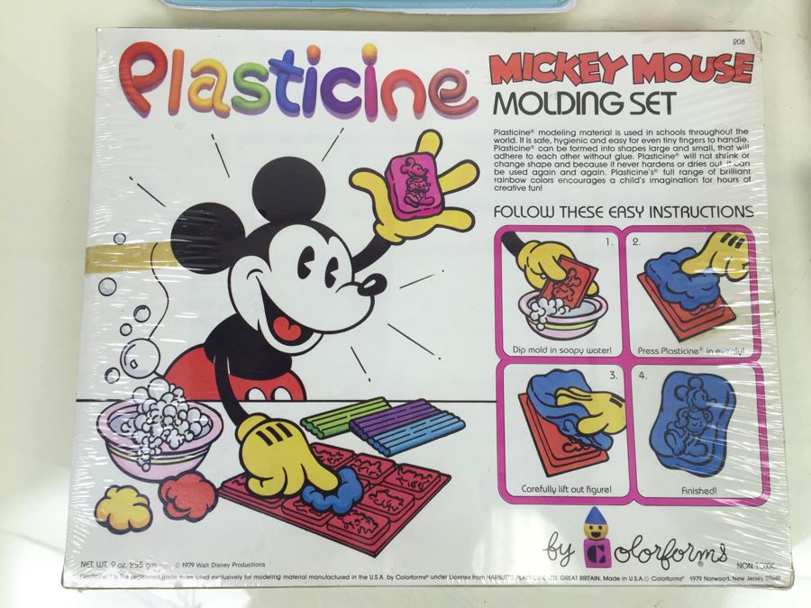 Walt Disney Lot Featuring Plasticine Mickey Mouse Molding Set By Colorforms New Old Stock (Vintage 1979), (6) Mickey Mouse Memo Magnets New On Card And Disney Pencil Case [Photo 10]