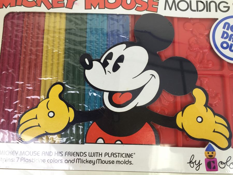 Walt Disney Lot Featuring Plasticine Mickey Mouse Molding Set By Colorforms New Old Stock (Vintage 1979), (6) Mickey Mouse Memo Magnets New On Card And Disney Pencil Case [Photo 6]