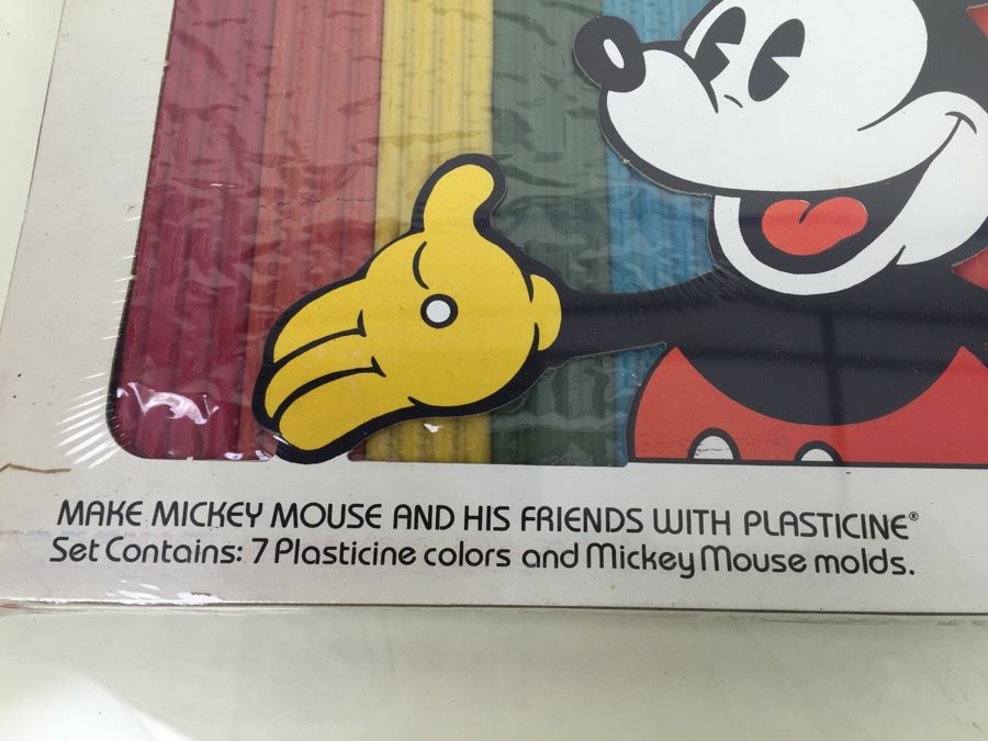 Walt Disney Lot Featuring Plasticine Mickey Mouse Molding Set By Colorforms New Old Stock (Vintage 1979), (6) Mickey Mouse Memo Magnets New On Card And Disney Pencil Case [Photo 7]