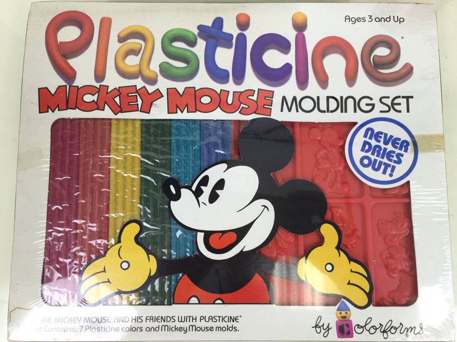 Walt Disney Lot Featuring Plasticine Mickey Mouse Molding Set By Colorforms New Old Stock (Vintage 1979), (6) Mickey Mouse Memo Magnets New On Card And Disney Pencil Case [Photo 4]
