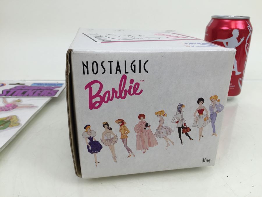Pair Of Barbie Super Stickers Gordy New In Packaging Vintage 1981 And Nostalgic Barbie Mug By Clay Art Mattel New In Box Vintage 1989 [Photo 2]
