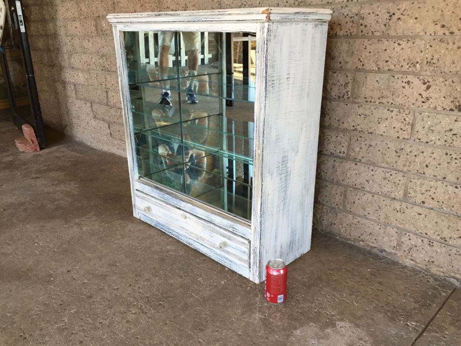Shabby Chic White Display Cabinet With Glass Shelving, Drawer And Mirrored Sides And Back [Photo 8]
