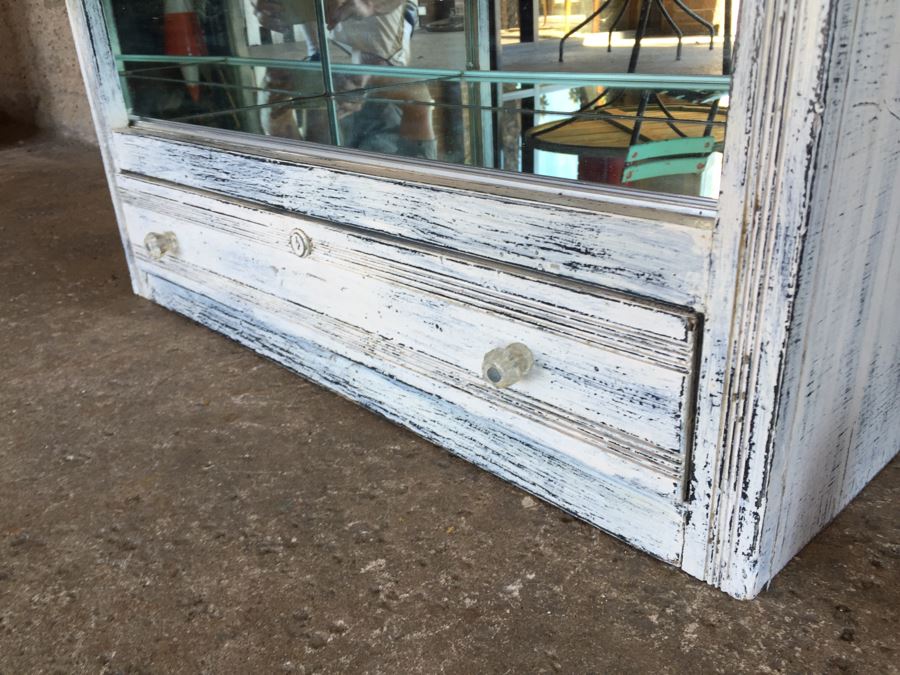 Shabby Chic White Display Cabinet With Glass Shelving, Drawer And Mirrored Sides And Back [Photo 10]