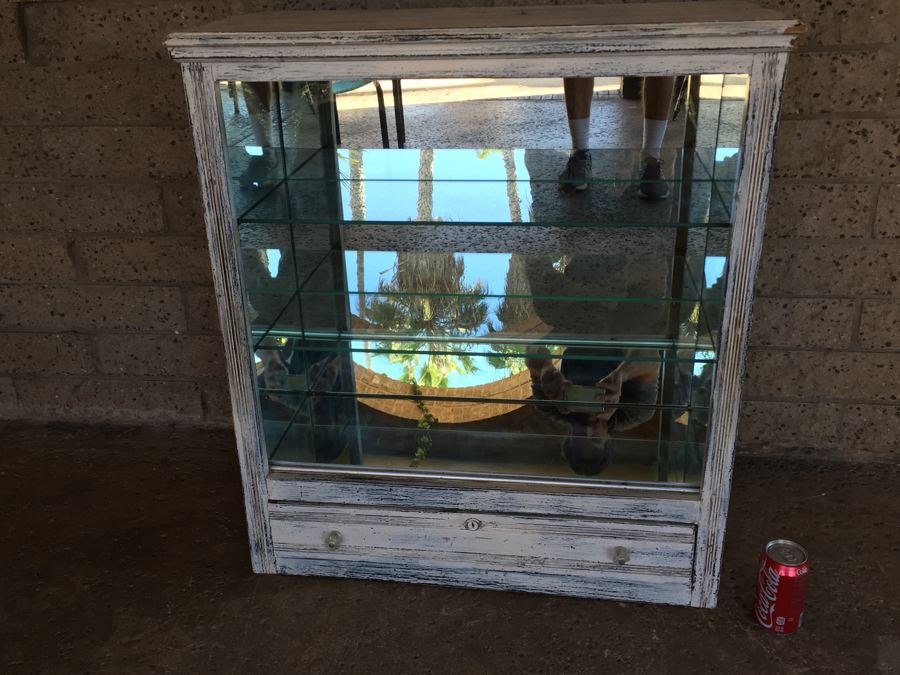 Shabby Chic White Display Cabinet With Glass Shelving, Drawer And Mirrored Sides And Back [Photo 9]