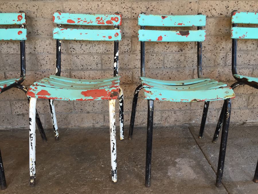 Set Of 4 Painted Metal Shabby Chic Distressed Chairs [Photo 5]