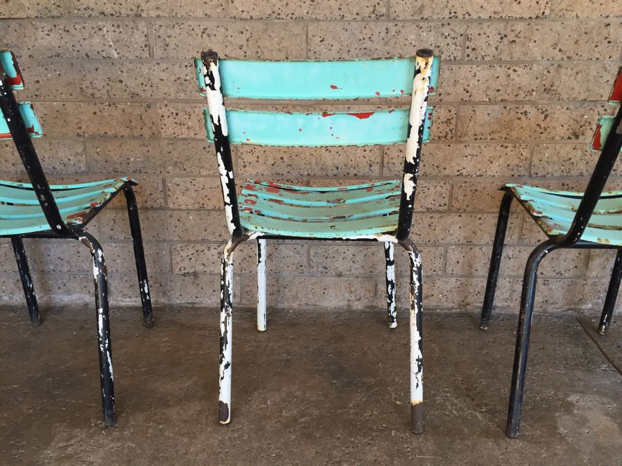 Set Of 4 Painted Metal Shabby Chic Distressed Chairs [Photo 12]
