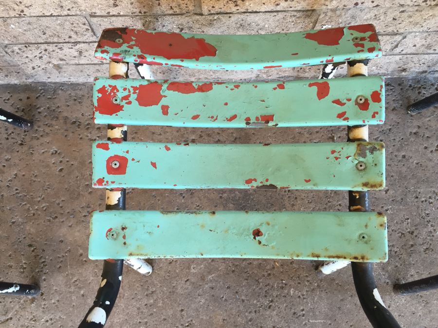 Set Of 4 Painted Metal Shabby Chic Distressed Chairs [Photo 14]