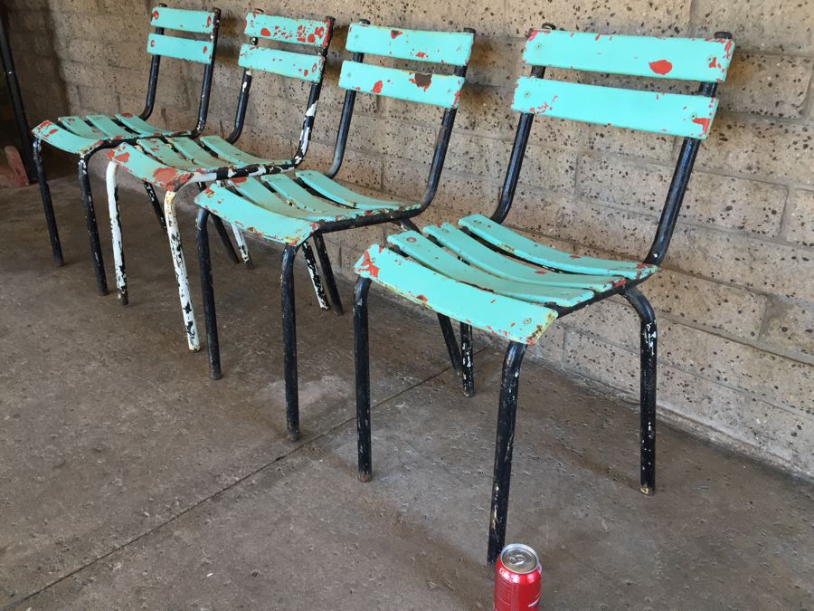 Set Of 4 Painted Metal Shabby Chic Distressed Chairs [Photo 6]