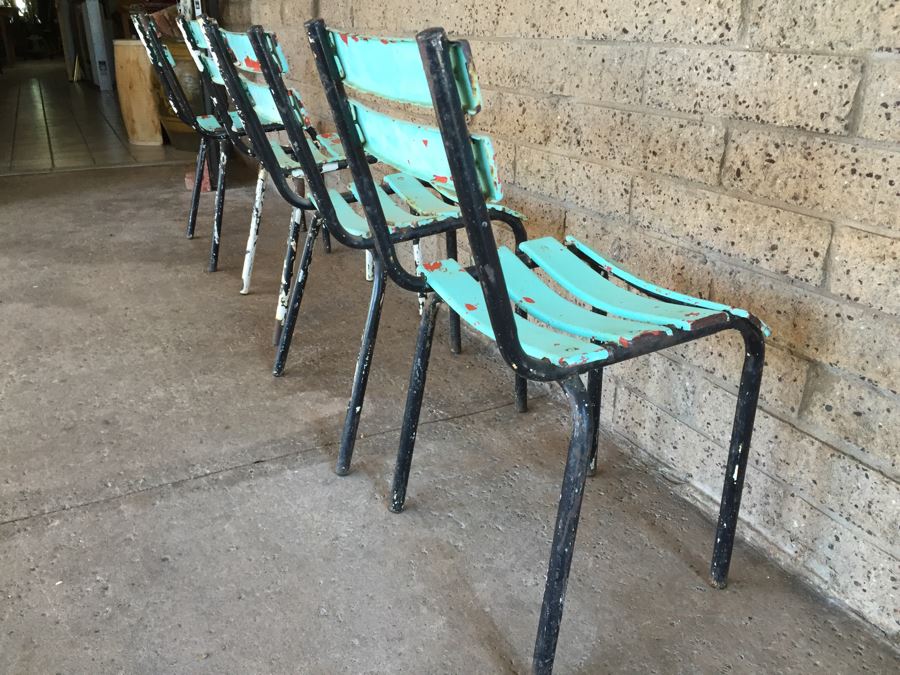 Set Of 4 Painted Metal Shabby Chic Distressed Chairs [Photo 15]