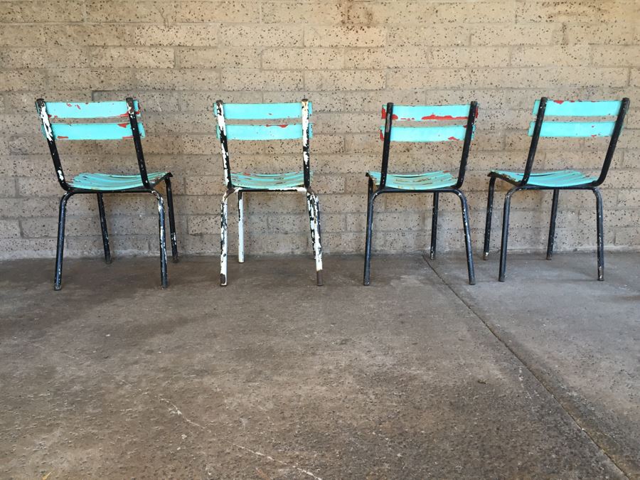 Set Of 4 Painted Metal Shabby Chic Distressed Chairs [Photo 11]