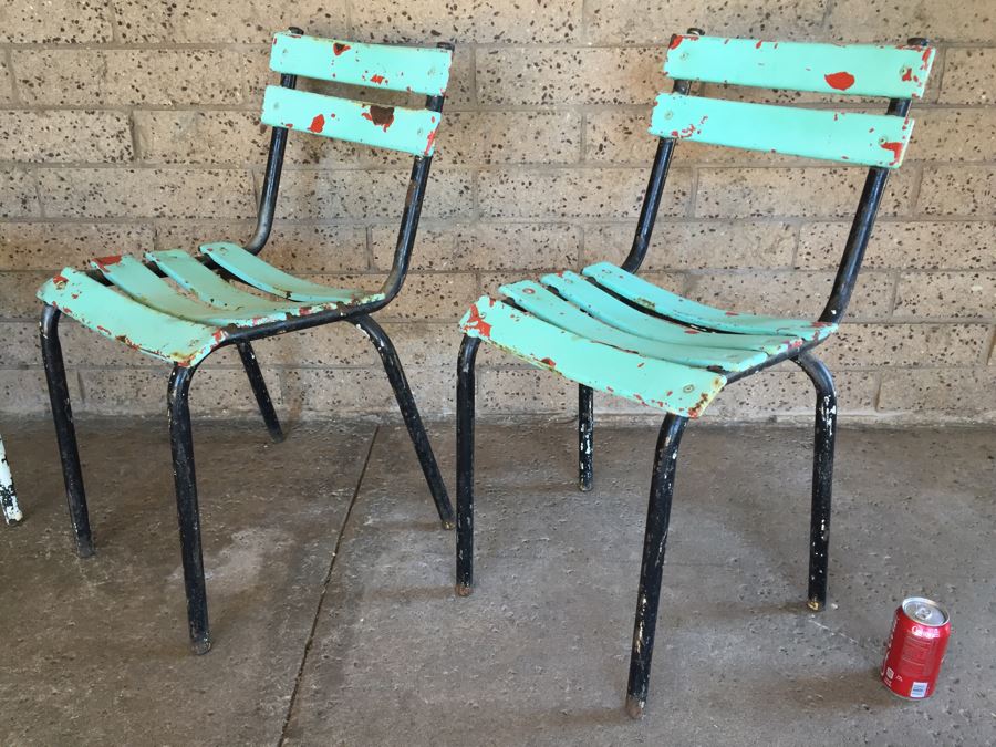 Set Of 4 Painted Metal Shabby Chic Distressed Chairs [Photo 10]