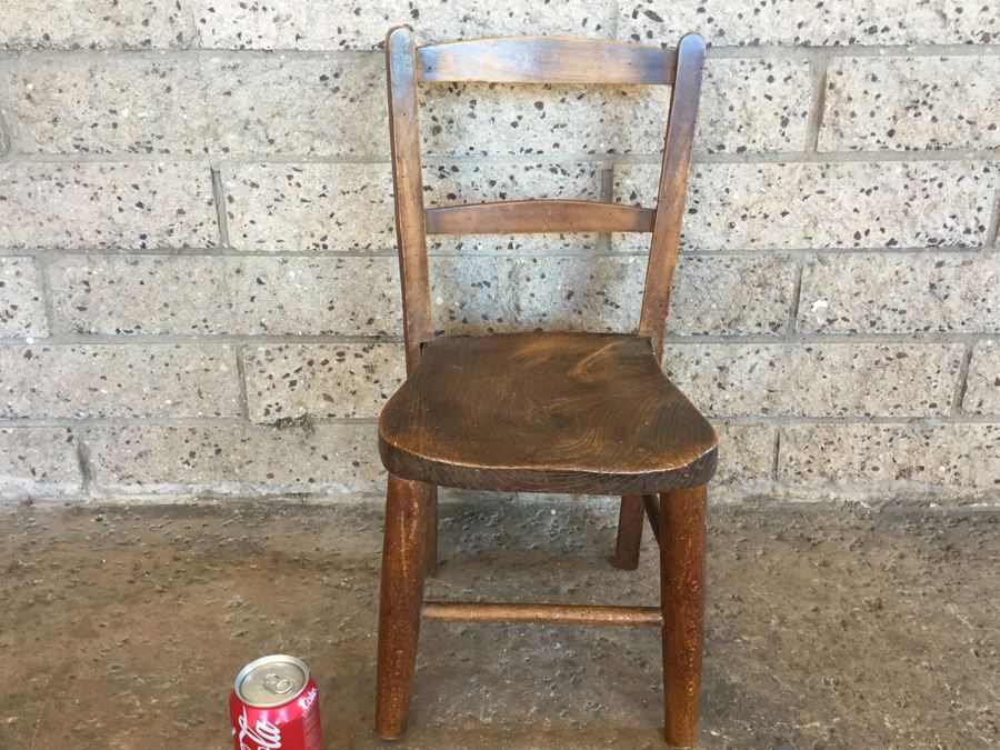 Antique Child's Wooden School Chair Marked M [Photo 6]