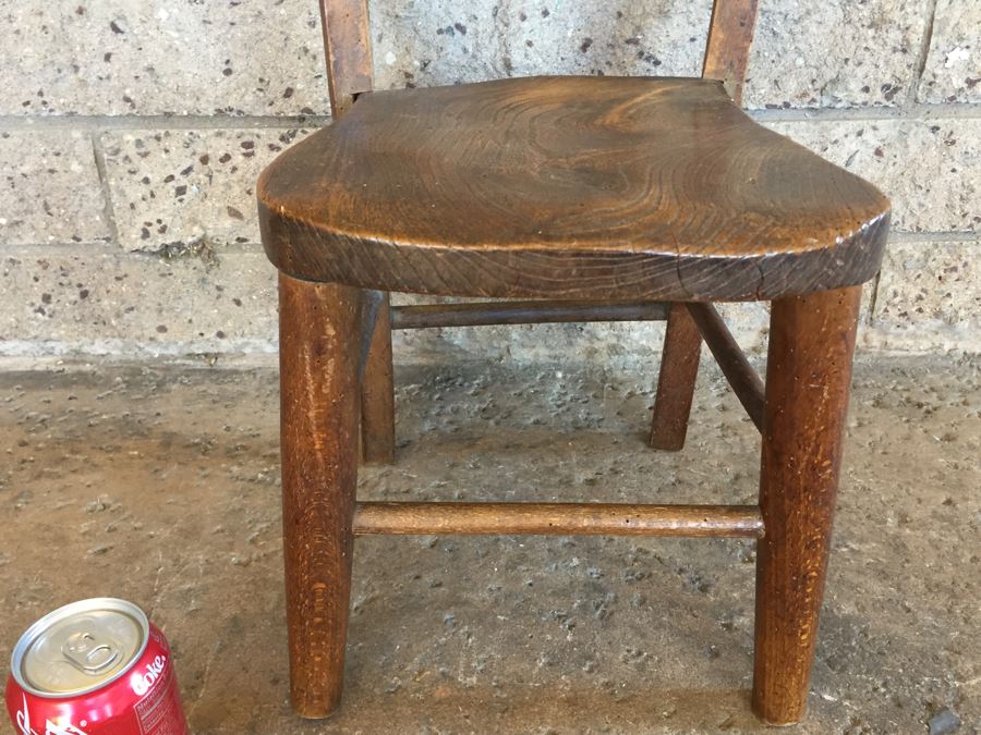 Antique Child's Wooden School Chair Marked M [Photo 5]