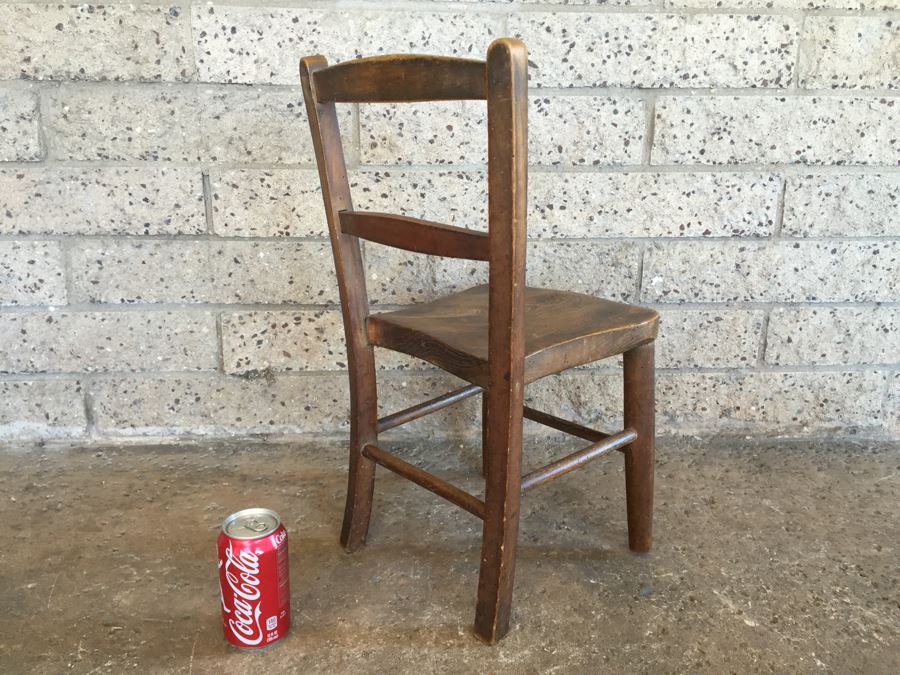 Antique Child's Wooden School Chair Marked M [Photo 3]