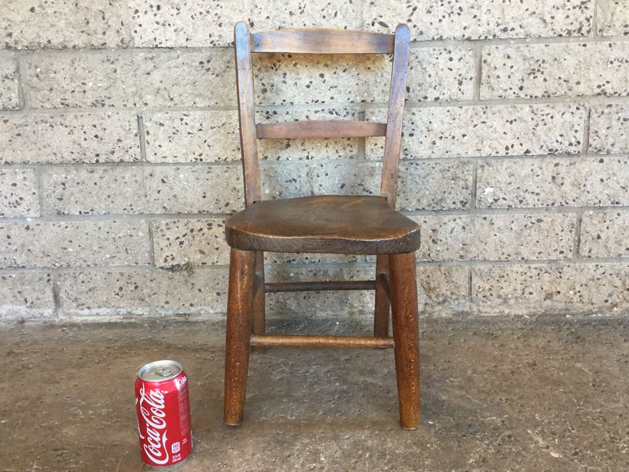 Antique Child's Wooden School Chair Marked M [Photo 1]