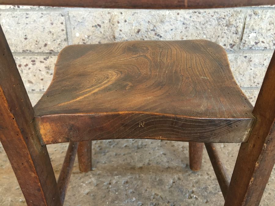 Antique Child's Wooden School Chair Marked M [Photo 10]