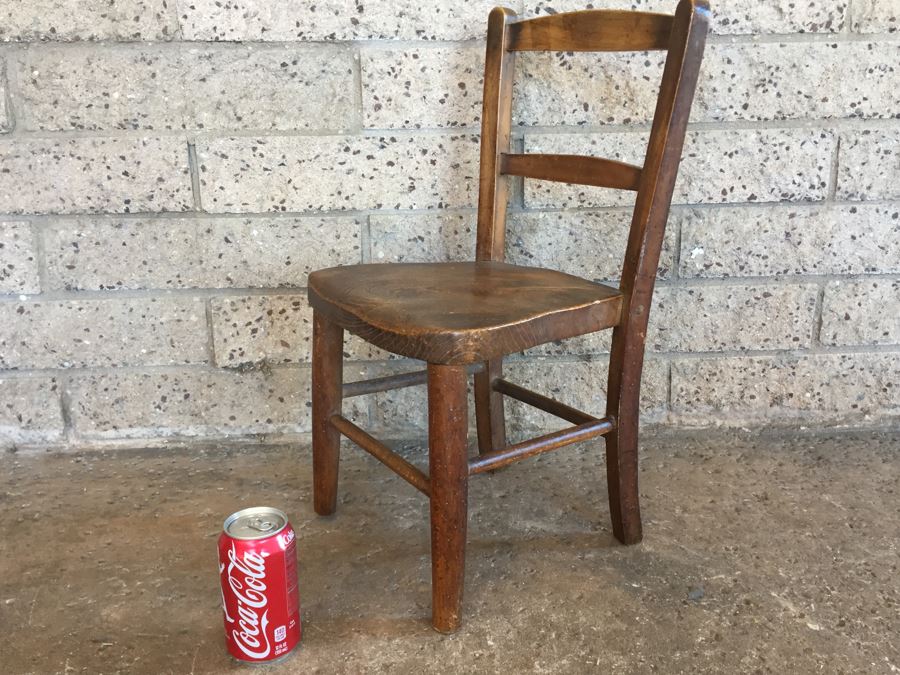 Antique Child's Wooden School Chair Marked M [Photo 2]