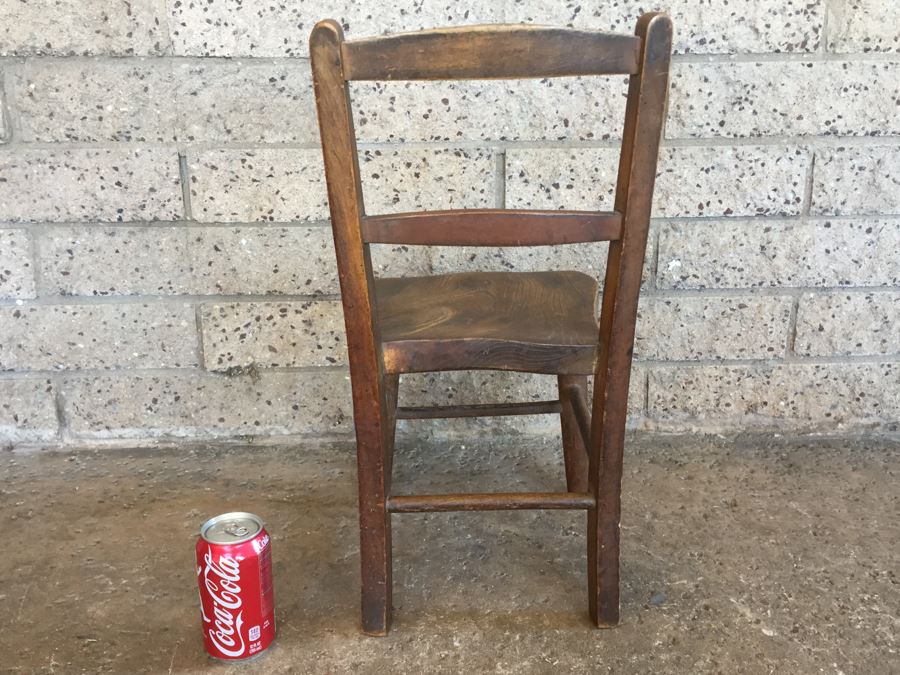Antique Child's Wooden School Chair Marked M [Photo 8]
