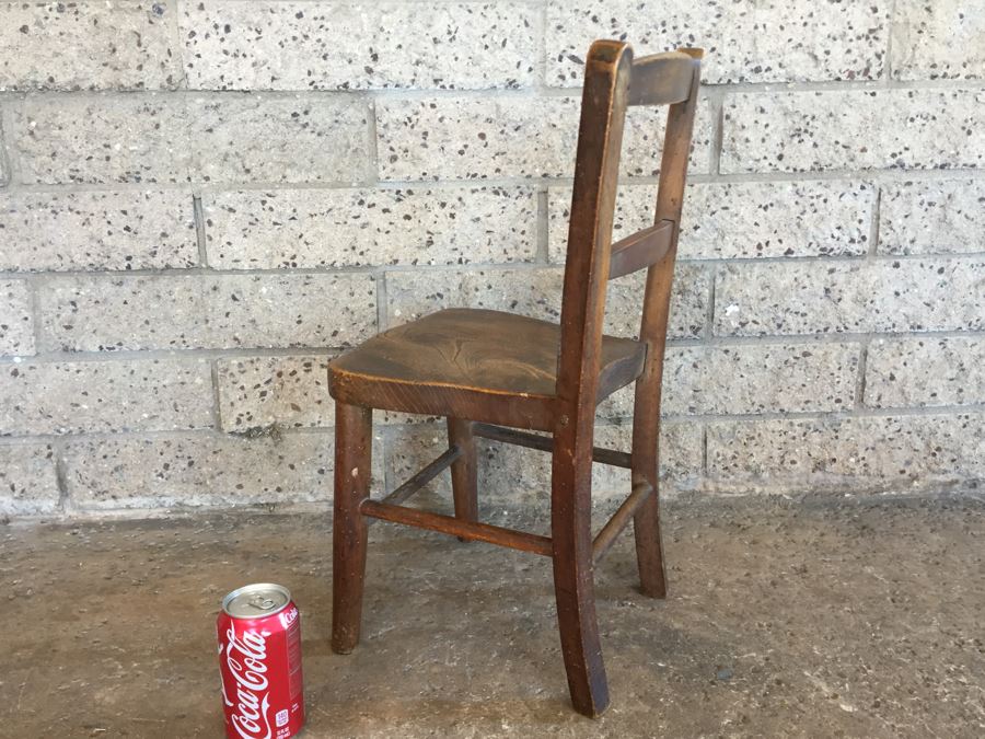 Antique Child's Wooden School Chair Marked M [Photo 7]