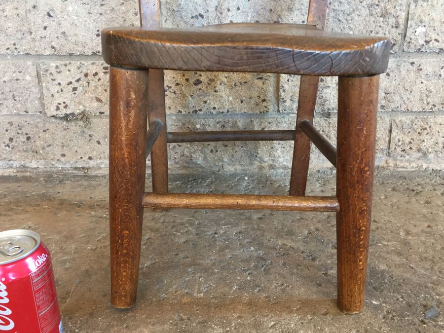 Antique Child's Wooden School Chair Marked M [Photo 4]
