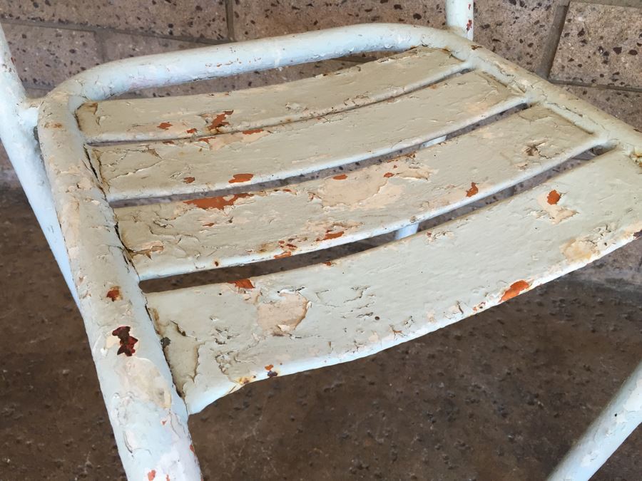 Pair Of Vintage Shabby Chic Metal Painted White Chairs [Photo 6]