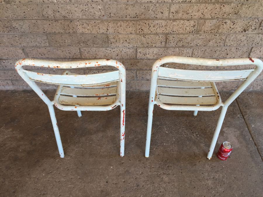 Pair Of Vintage Shabby Chic Metal Painted White Chairs [Photo 11]
