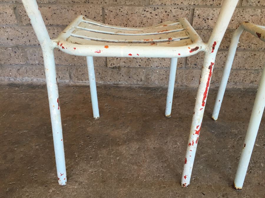 Pair Of Vintage Shabby Chic Metal Painted White Chairs [Photo 9]