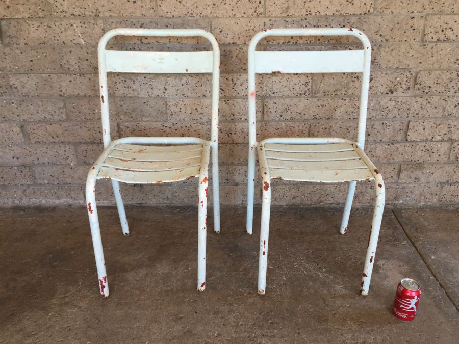 Pair Of Vintage Shabby Chic Metal Painted White Chairs [Photo 4]