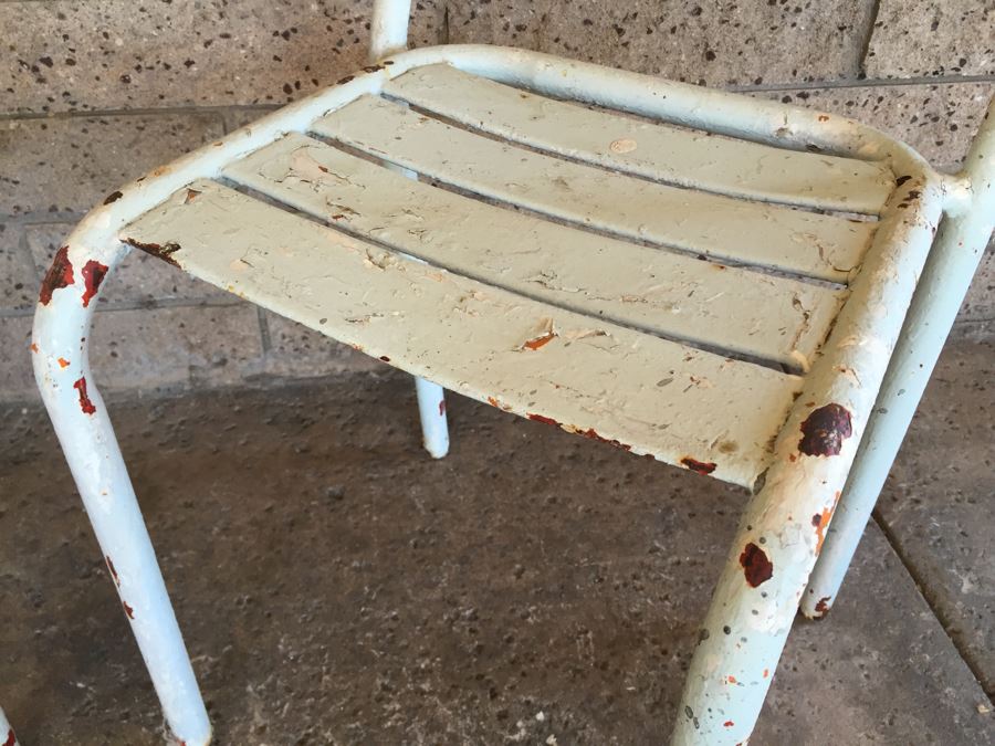 Pair Of Vintage Shabby Chic Metal Painted White Chairs [Photo 7]