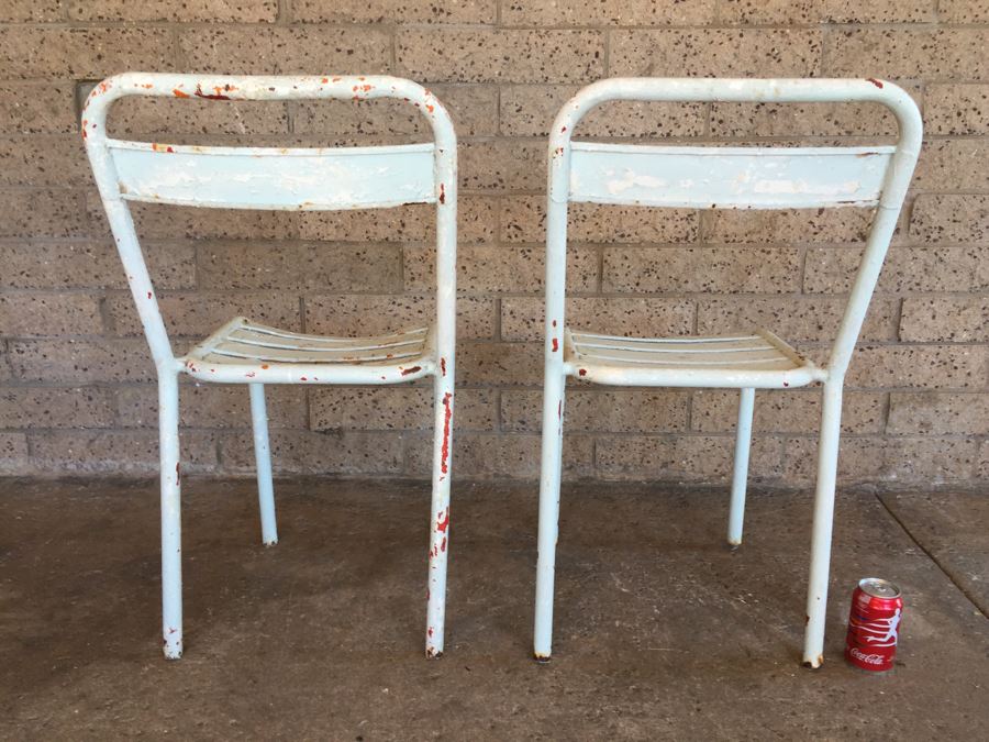 Pair Of Vintage Shabby Chic Metal Painted White Chairs [Photo 8]