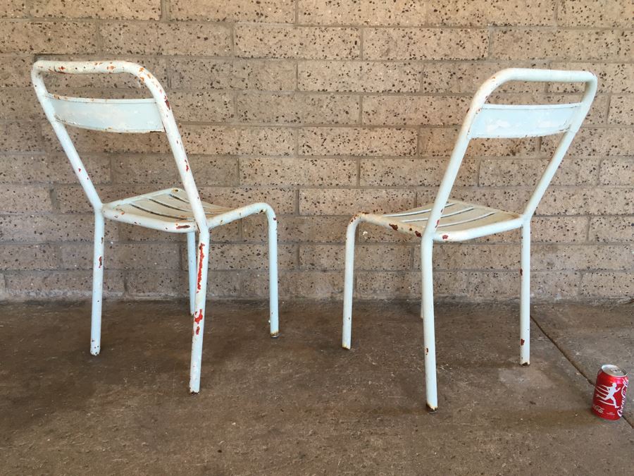 Pair Of Vintage Shabby Chic Metal Painted White Chairs [Photo 2]