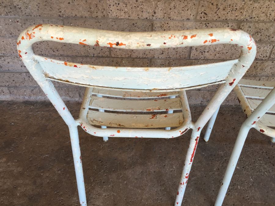 Pair Of Vintage Shabby Chic Metal Painted White Chairs [Photo 10]