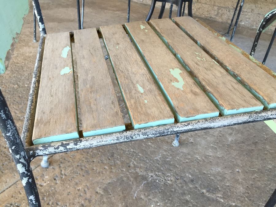 Vintage Metal And Wood Round Patio Garden Table With Four Chairs [Photo 20]