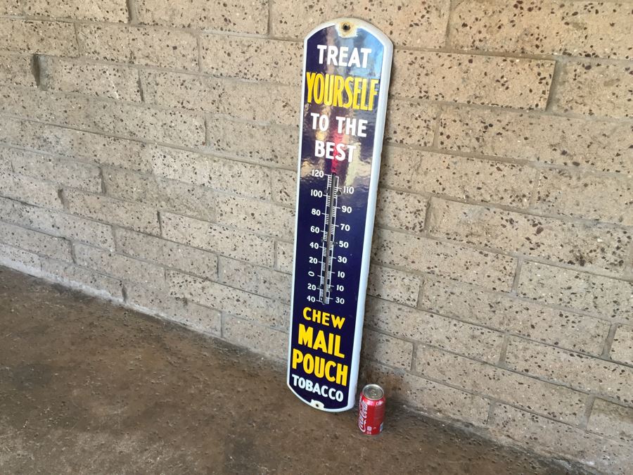 Vintage Original Porcelain CHEW MAIL POUCH TOBACCO Thermometer [Photo 8]