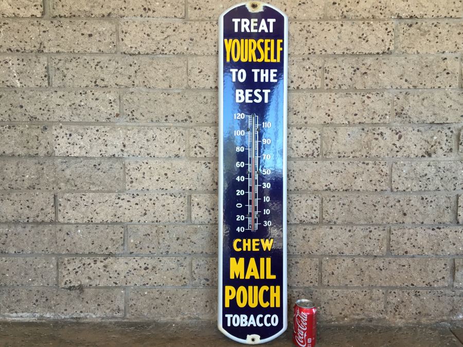 Vintage Original Porcelain CHEW MAIL POUCH TOBACCO Thermometer [Photo 4]