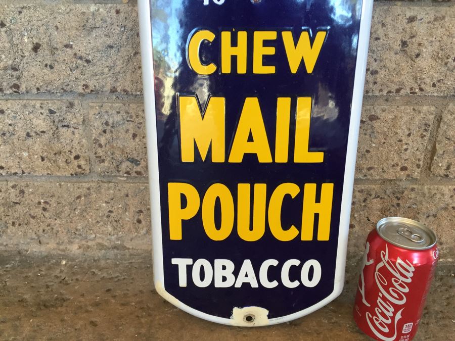 Vintage Original Porcelain CHEW MAIL POUCH TOBACCO Thermometer [Photo 2]