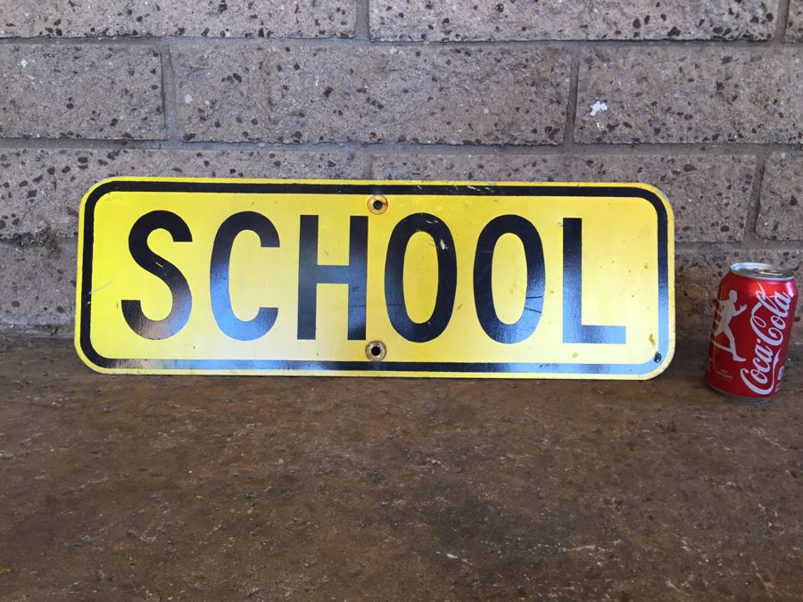 Vintage Yellow And Black 'SCHOOL' Sign