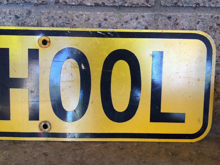 Vintage Yellow And Black 'SCHOOL' Sign [Photo 5]