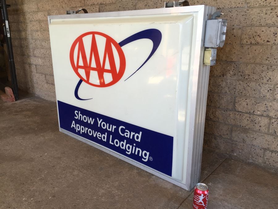 Large Double Sided AAA Triple A 'Show Your Card Approved Lodging' Vintage Hotel Electric Sign With Hook Brackets For Hanging Dualite [Photo 5]