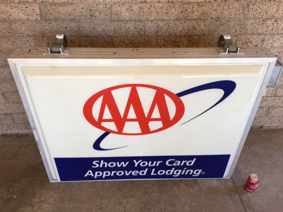 Large Double Sided AAA Triple A 'Show Your Card Approved Lodging' Vintage Hotel Electric Sign With Hook Brackets For Hanging Dualite [Photo 11]