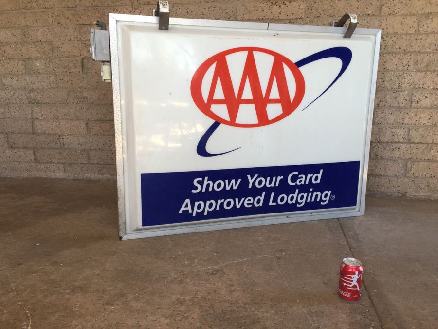 Large Double Sided AAA Triple A 'Show Your Card Approved Lodging' Vintage Hotel Electric Sign With Hook Brackets For Hanging Dualite [Photo 14]