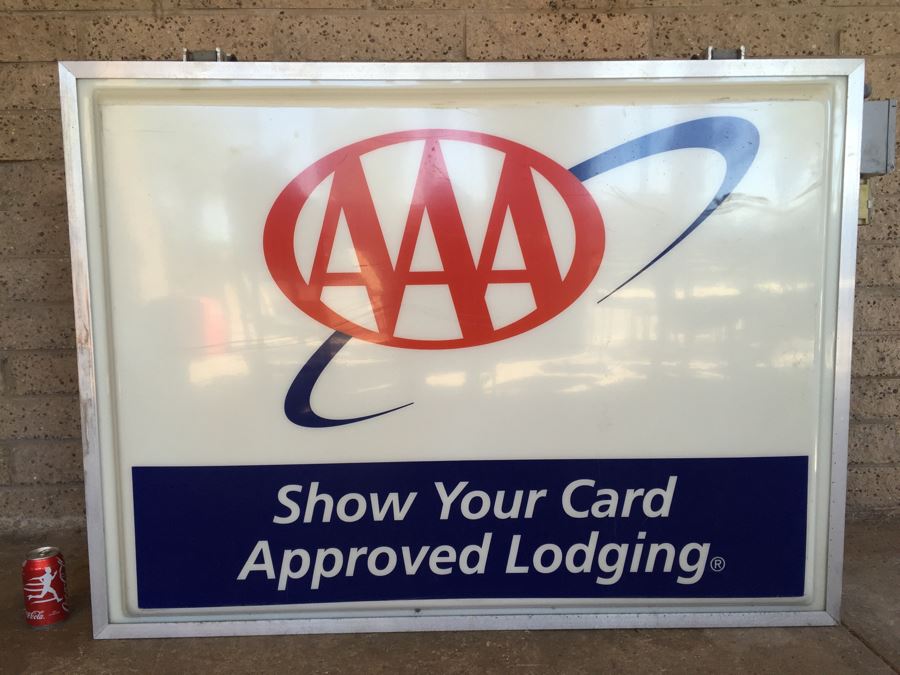 Large Double Sided AAA Triple A 'Show Your Card Approved Lodging' Vintage Hotel Electric Sign With Hook Brackets For Hanging Dualite [Photo 4]